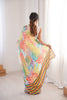 Multicolor Leaf Printed Georgette Saree with Lace Border
