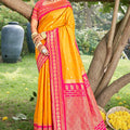 Mustard Yellow Paithani Silk Saree with Pink Gold Zari Border