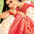 Cream Paithani Silk Saree with Red Gold Zari Border Traditional Wear
