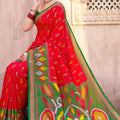 Red Green Ikat Silk Saree with Traditional Motifs Rich Pallu Contrast Border