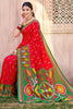 Red Green Ikat Silk Saree with Traditional Motifs Rich Pallu Contrast Border