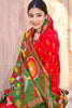 Red Green Ikat Silk Saree with Traditional Motifs Rich Pallu Contrast Border