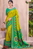 Lime Green Green Ikat Silk Saree Traditional Woven Motifs Contrast Border