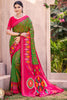Green Pink Ikat Silk Saree with Traditional Woven Motifs Contrast Border