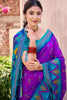 Purple Teal Ikat Silk Saree Traditional Woven Motifs Contrast Border