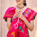 Green Magenta Ikat Silk Saree Traditional Woven Motifs Contrast Border