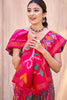 Green Magenta Ikat Silk Saree Traditional Woven Motifs Contrast Border