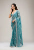 Stunning Rama Green Embroidered Crunchy Chiffon Saree with Designer Blouse for Wedding