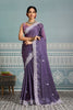 Lavender Organza Silk Saree with White Floral Embroidery Border 