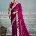 Rani Pink Organza Silk Saree with White Floral Embroidery Border 