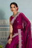 Rani Pink Organza Silk Saree with White Floral Embroidery Border