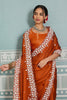 Rust Orange Organza Silk Saree with White Floral Embroidery Border