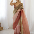 Dual Tone Peach  Brown Saree Soft Organza Silk Party Wear Saree
