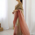 Dual Tone Peach  Brown Saree Soft Organza Silk Party Wear Saree