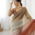 Dual Tone Peach  Brown Saree Soft Organza Silk Party Wear Saree