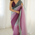 Pastel Blue Pink Ombre Organza Silk Saree Party Wear Saree 