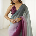 Pastel Blue Pink Ombre Organza Silk Saree Party Wear Saree