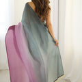 Pastel Blue Pink Ombre Organza Silk Saree Party Wear Saree
