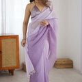 Lavender Organza Saree with Soft Shaded Finish Tassel Border