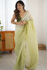  Pistachio Green Organza Saree with Soft Shaded Finish Tassel Border 