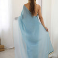 Sky Blue Organza Saree with Drape Designer Blouse Party Wear