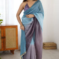 Teal Blue Lavender Organza Saree Designer Gradient Party Wear