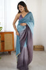 Teal Blue Lavender Organza Saree Designer Gradient Party Wear