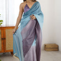 Teal Blue Lavender Organza Saree Designer Gradient Party Wear