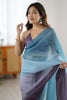 Teal Blue Lavender Organza Saree Designer Gradient Party Wear