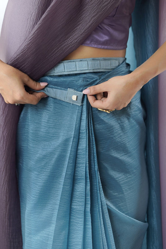 Teal Blue Lavender Organza Saree Designer Gradient Party Wear