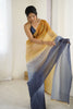 Mustard Yellow Navy Blue Ombre Organza Saree Party Wear