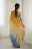 Mustard Yellow Navy Blue Ombre Organza Saree Party Wear