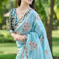Sky Blue Organza Saree with Floral Embroidery Designer Border