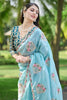 Sky Blue Organza Saree with Floral Embroidery Designer Border