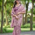 Dusty Pink Organza Saree with Floral Embroidery Elegant Border