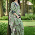 Pastel Green Organza Saree with Floral Embroidery Designer Border