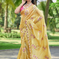 Mustard Yellow Organza Saree with Floral Embroidery Designer Border 