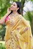 Mustard Yellow Organza Saree with Floral Embroidery Designer Border