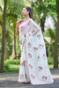  White Floral Embroidered Saree Soft Saree Pink Thread Work Border 