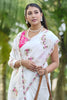 White Floral Embroidered Saree Soft Saree Pink Thread Work Border