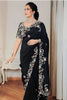 Black Embroidered Saree with Floral Thread Designer Blouse 