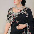 Black Embroidered Saree with Floral Thread Designer Blouse