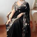 Black Embroidered Saree with Floral Thread Designer Blouse