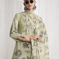 Stylish Pista Green Crepe Digital Printed Salwar Suit with Dupatta for Women
