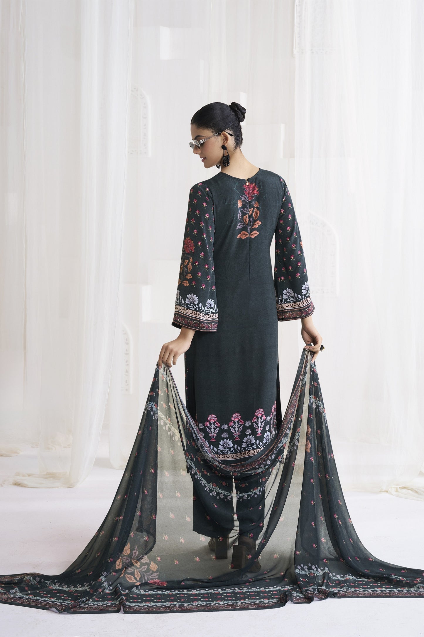 Amazing Black Crepe Digital Printed Salwar Suit with Dupatta for Women
