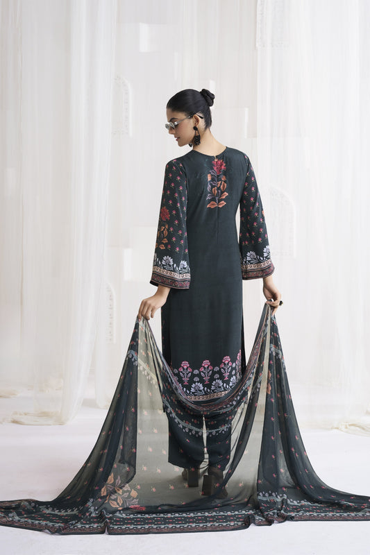 Amazing Black Crepe Digital Printed Salwar Suit with Dupatta for Women
