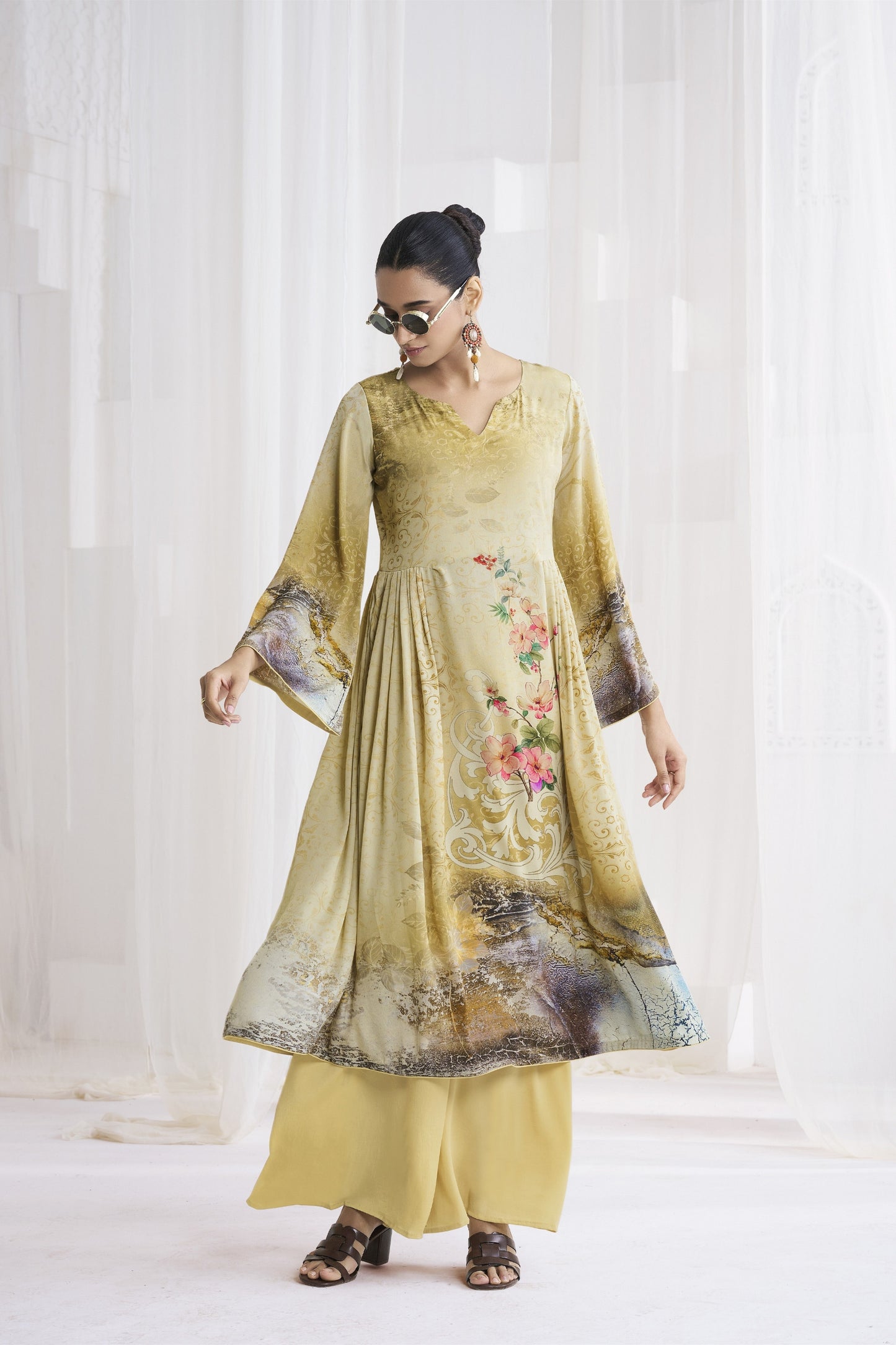 Delicate Yellow Crepe Digital Printed Salwar Suit with Dupatta for Women