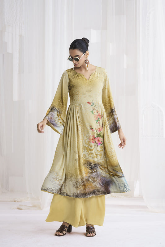 Delicate Yellow Crepe Digital Printed Salwar Suit with Dupatta for Women