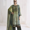 Designer Olive Green Crepe Digital Printed Salwar Suit with Dupatta for Women