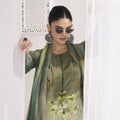 Designer Olive Green Crepe Digital Printed Salwar Suit with Dupatta for Women